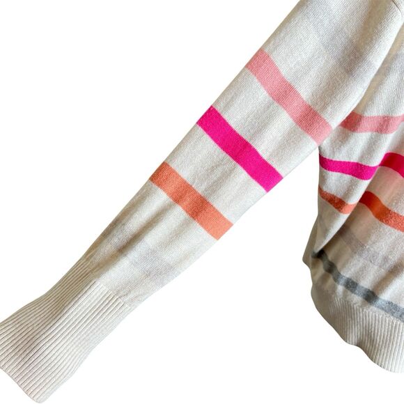 Loft Long V-neck Sweater Size Large Oversized Off White Multicolor Stripes Soft - Picture 2 of 4